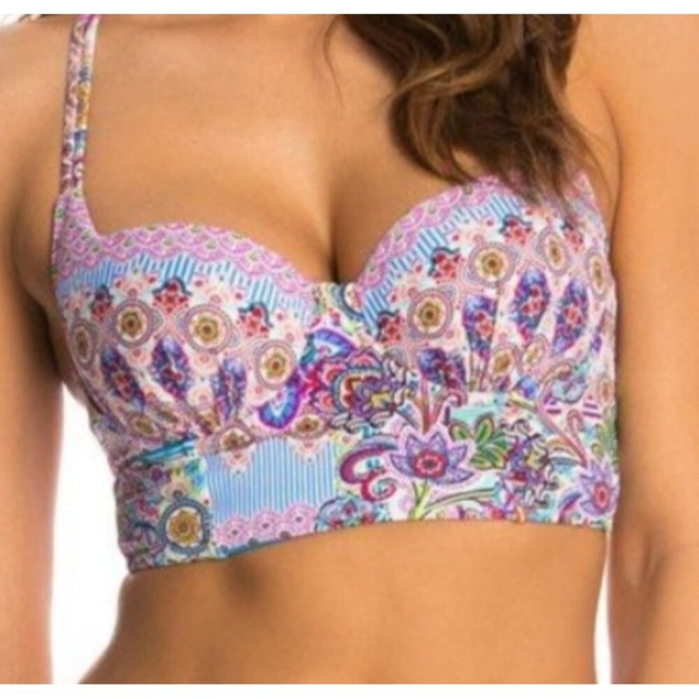 Profile Blush Bikini Top S/P F Cup Multicolor Paisley Print Adjustable Crisscros